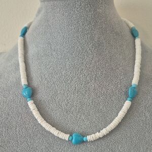 Natural Stone Turquoise & Shell Rings Choker & Matching Braclet